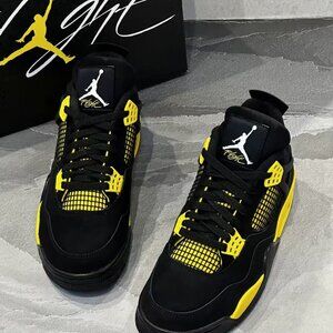 Men's Air Jordan 4 Retro "Thunder" Black & Yellow Sneakers - New With Original B